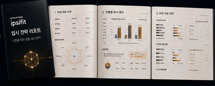 공식 기준, 분석 결과, 지원전략으로 구성된 개인별 입시 전략 리포트 예시